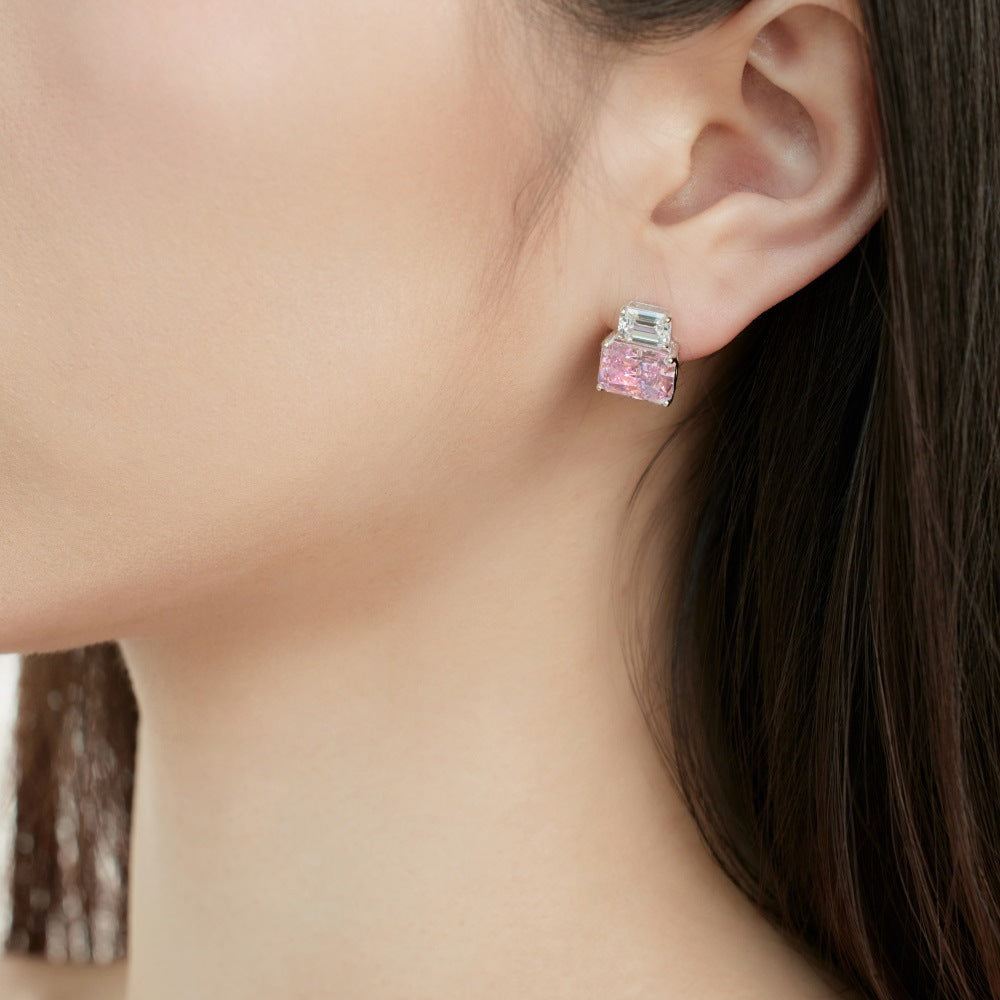 Aurora Gem – 8×10mm S925 Silver Earrings with Imported High-Carbon Diamonds