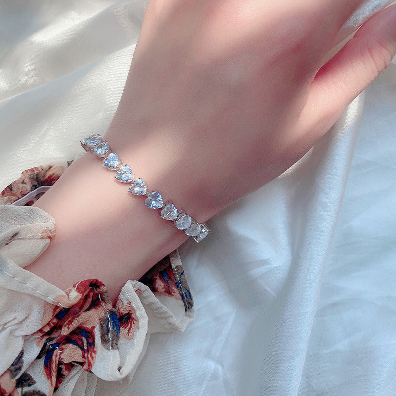 Moissanite Heartshape Bracelet – S925 Silver with Full Pavé Chain