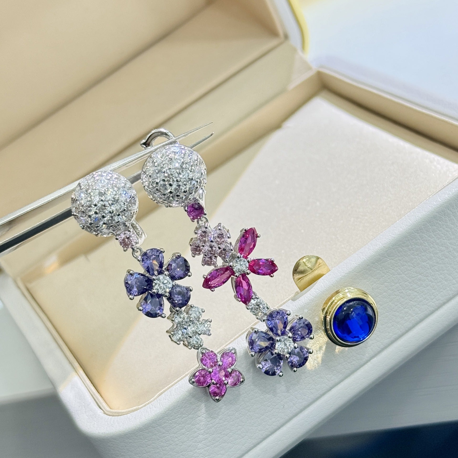 RêveRose™ S925 Silver Pink & Purple Diamond Blossom Studs