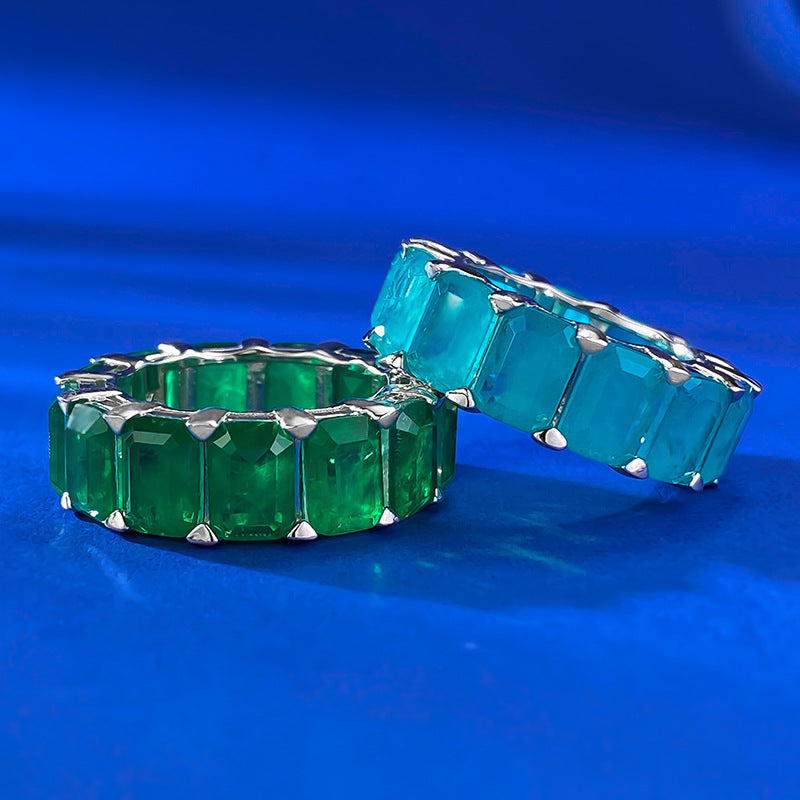 ÉlanVert™ 925 Silver Emerald Cut Stack Ring