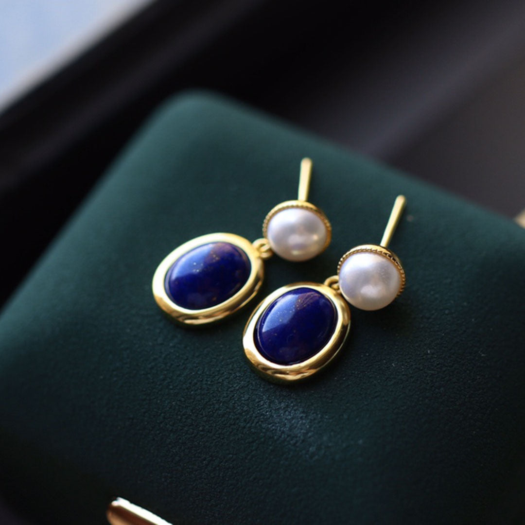 S925 Silver Lapis Lazuli and Pearl Drop Earrings