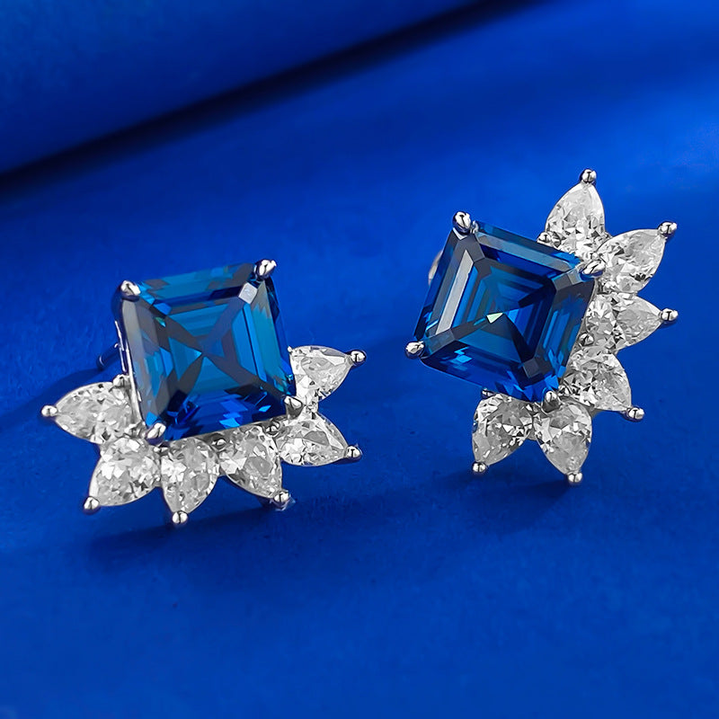 Royal Blue Radiance – Petite 8mm S925 Silver Earrings with High-Carbon Diamond Sparkle