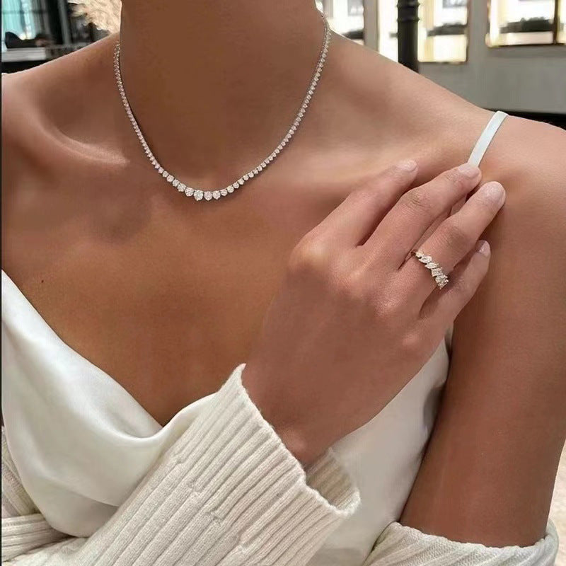 Royal Cascade Necklace – 925 Silver with Teardrop & Round-Cut Zircon