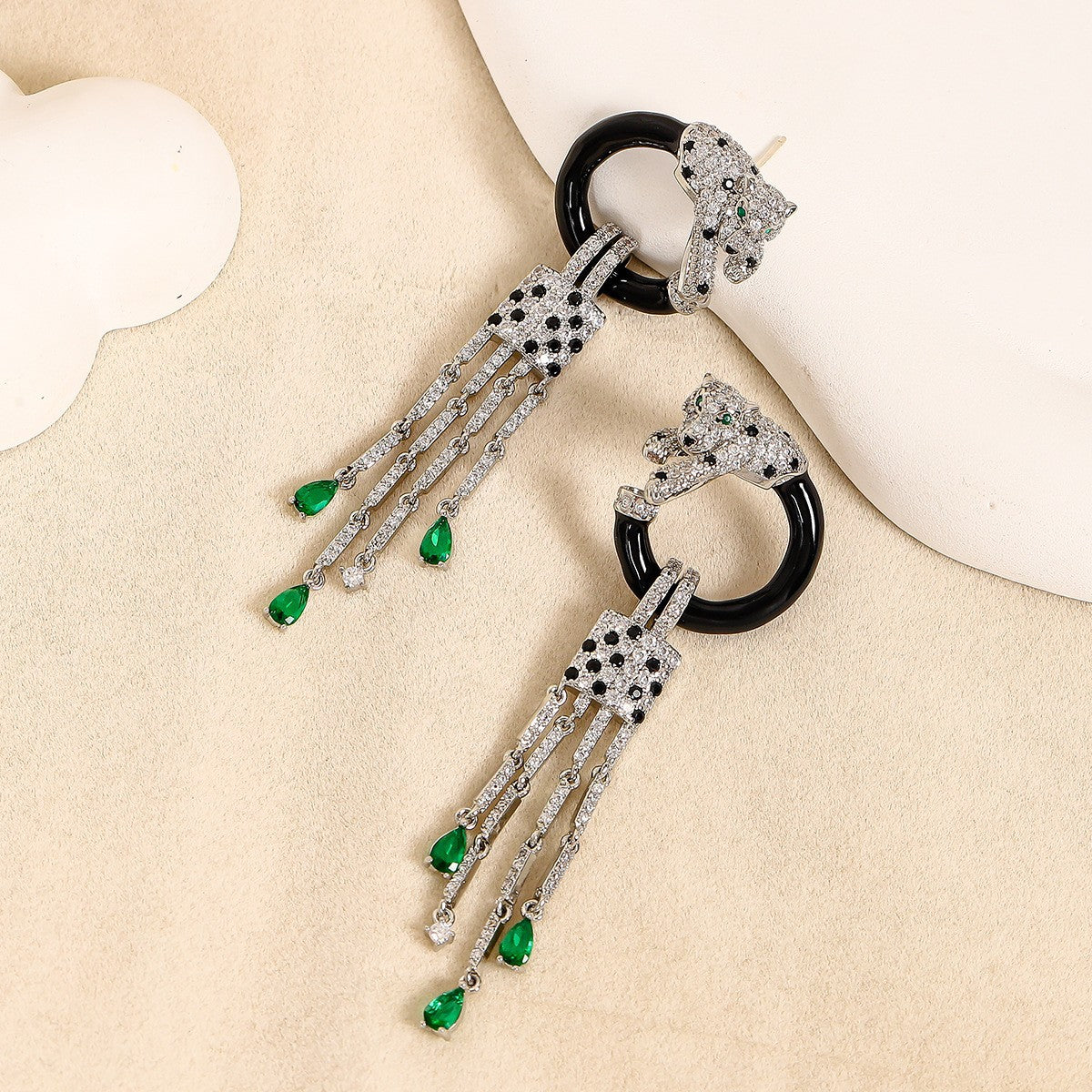 Fierce Elegance – 925 Sterling Silver Panther Tassel Earrings