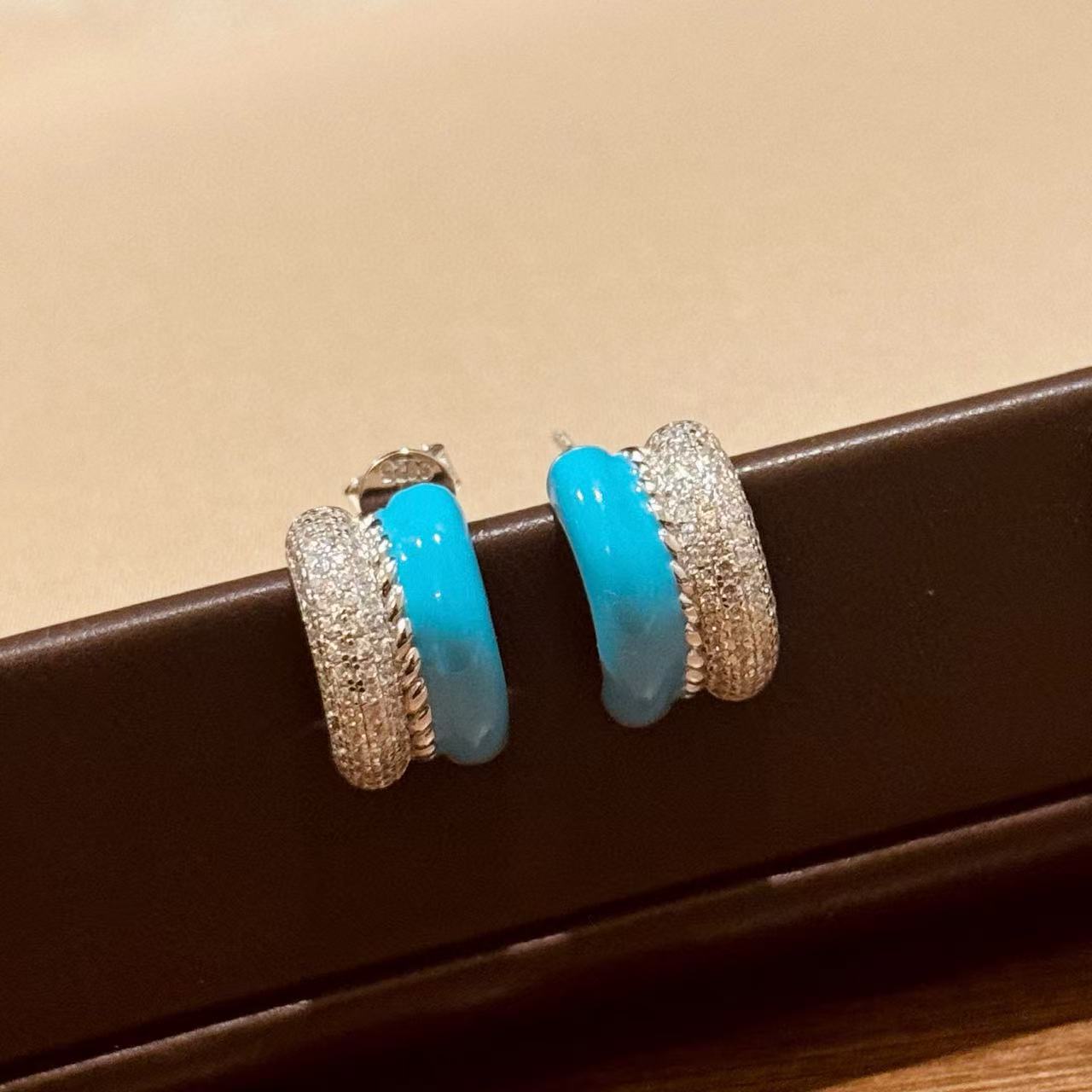 S925 Silver Vintage Blue Enamel Stud Earrings