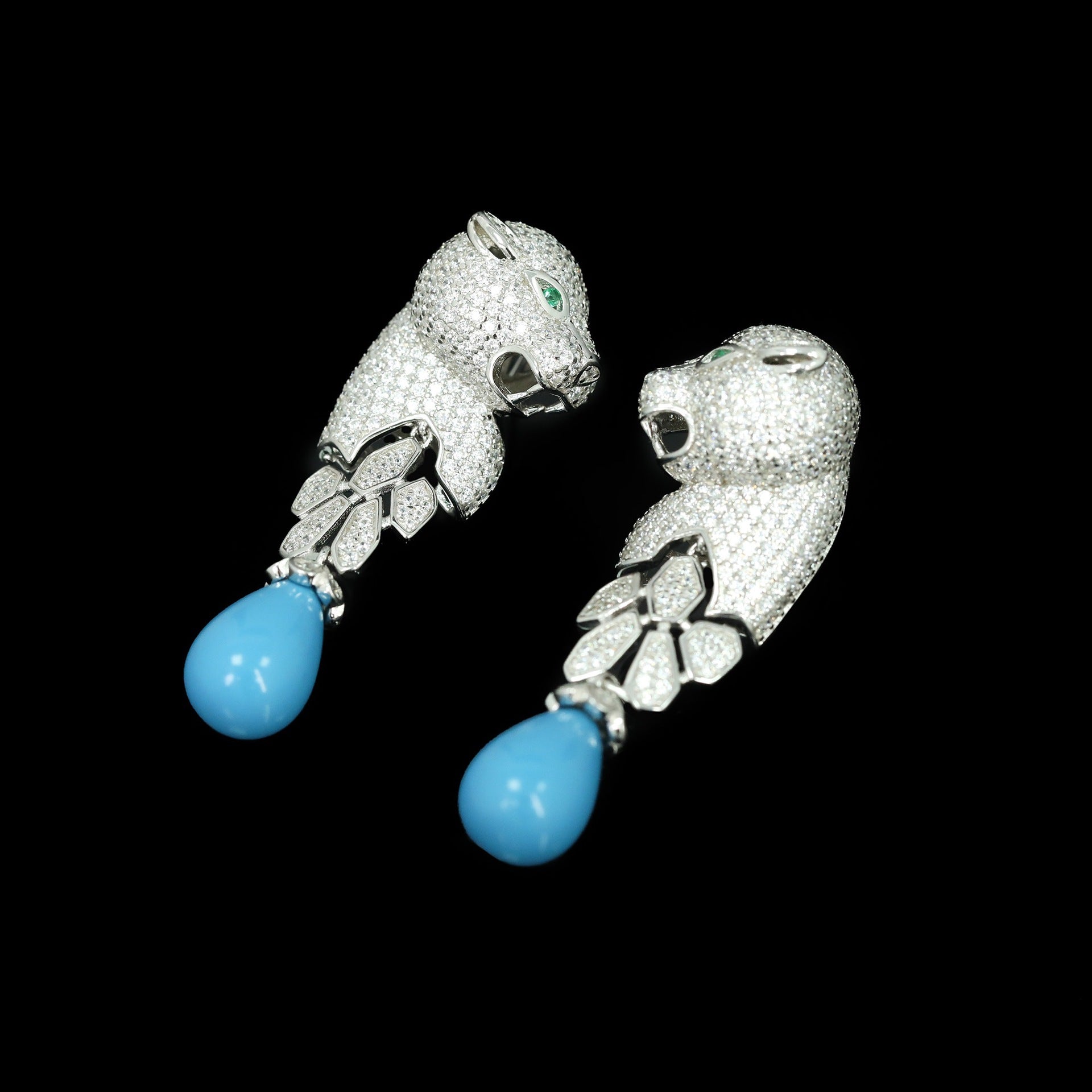 PanthèreBleue™ 925 Gold-Plated Blue Topaz Panther Earrings