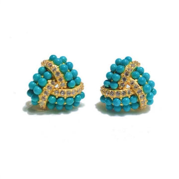 S925 Silver Turquoise Wave-Edge Stud Earrings