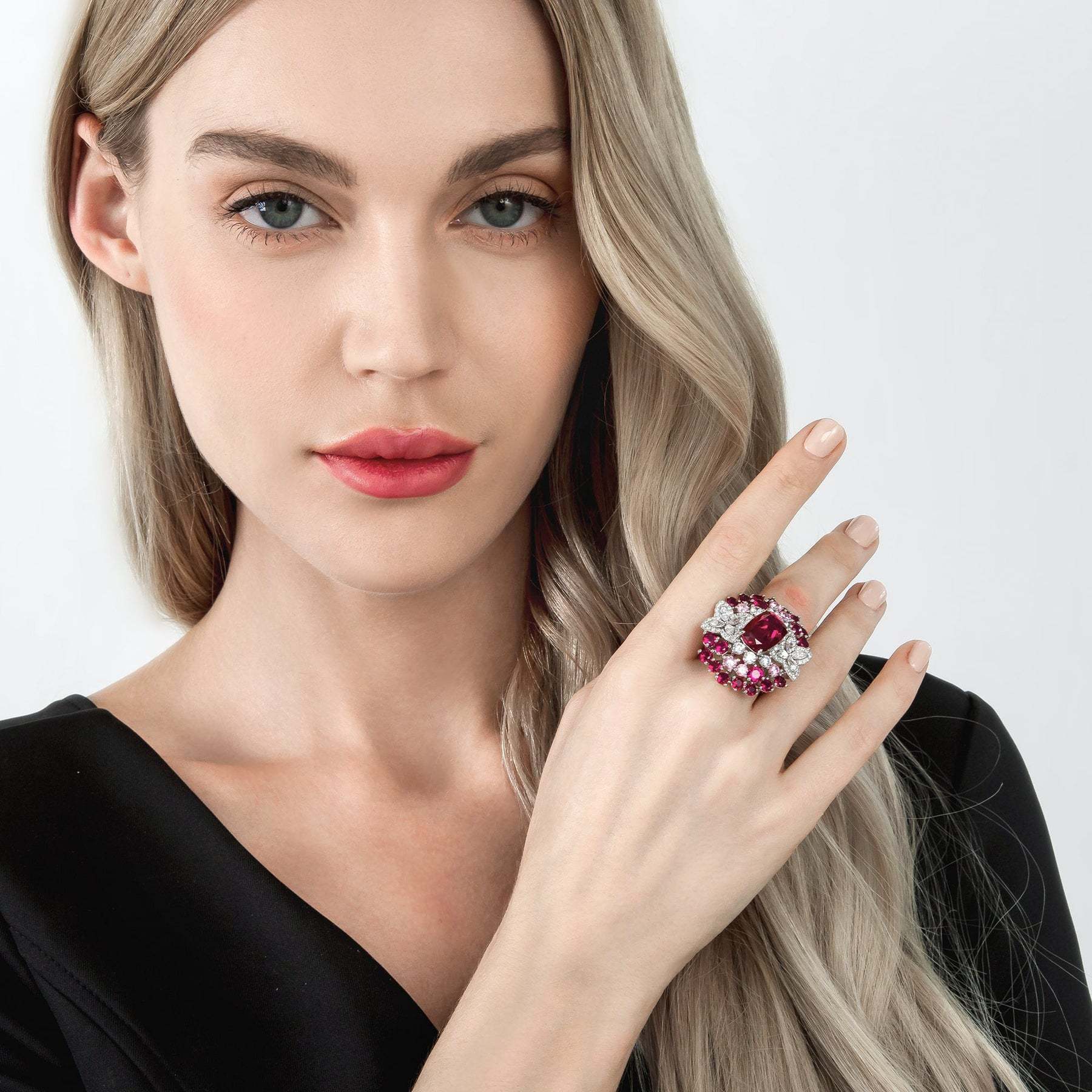 S925 Silver Pigeon Blood Red Statement Ring