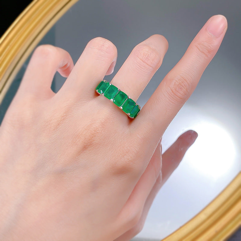 ÉlanVert™ 925 Silver Emerald Cut Stack Ring