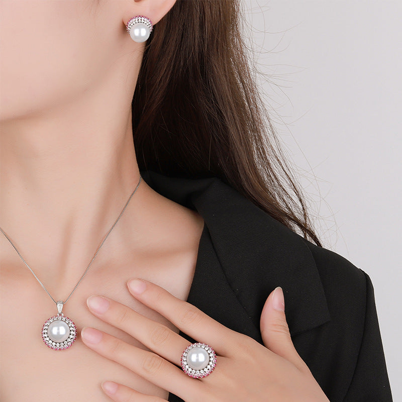 Gold-Plated Color Gem & Imitation Pearl Jewelry Set