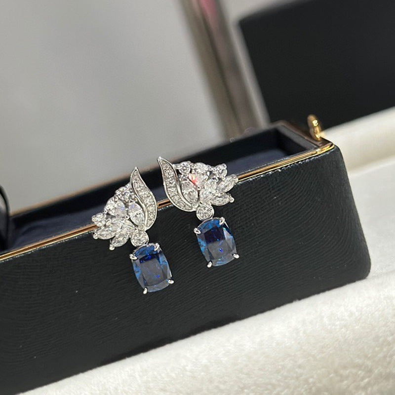 Azure Wing Studs – S925 Silver with 3ct Simulated Blue Zircon