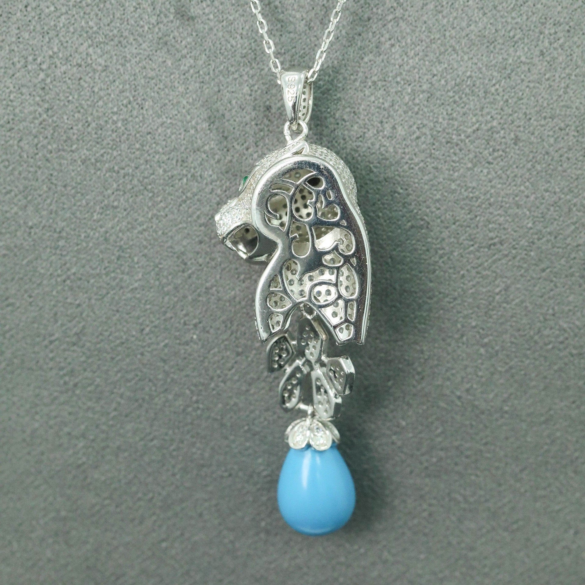 PanthèreBleue™ 925 Gold-Plated Blue Topaz Panther Necklace