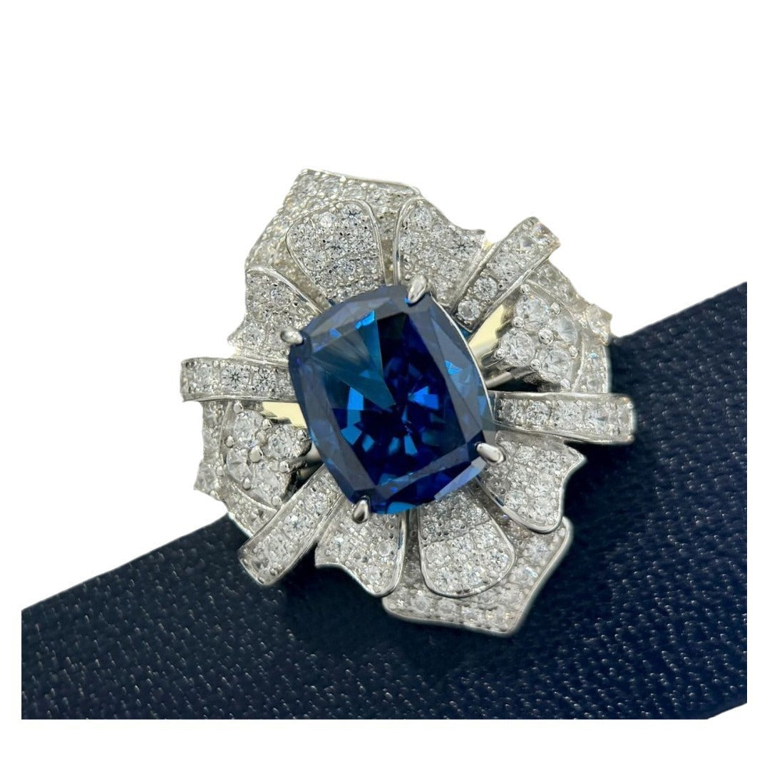FleurMarine™ S925 Silver Aquamarine Blossom Statement Ring