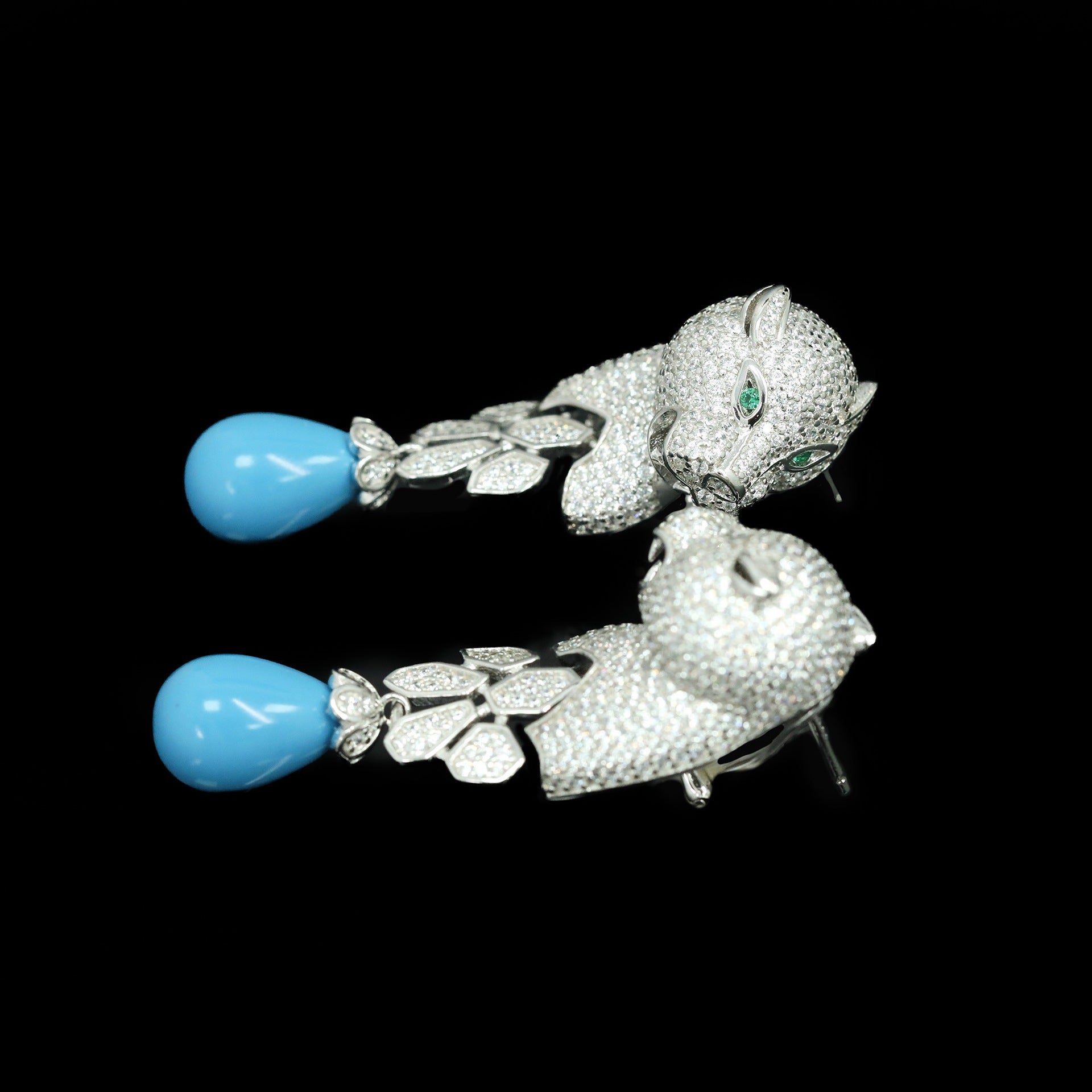 PanthèreBleue™ 925 Gold-Plated Blue Topaz Panther Earrings