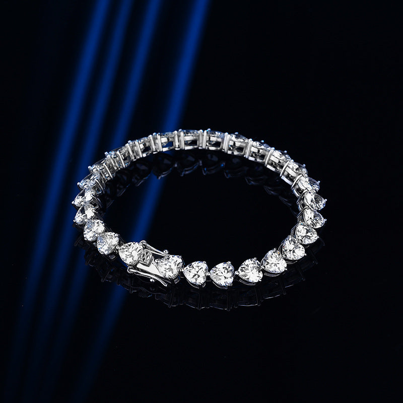 Moissanite Heartshape Bracelet – S925 Silver with Full Pavé Chain