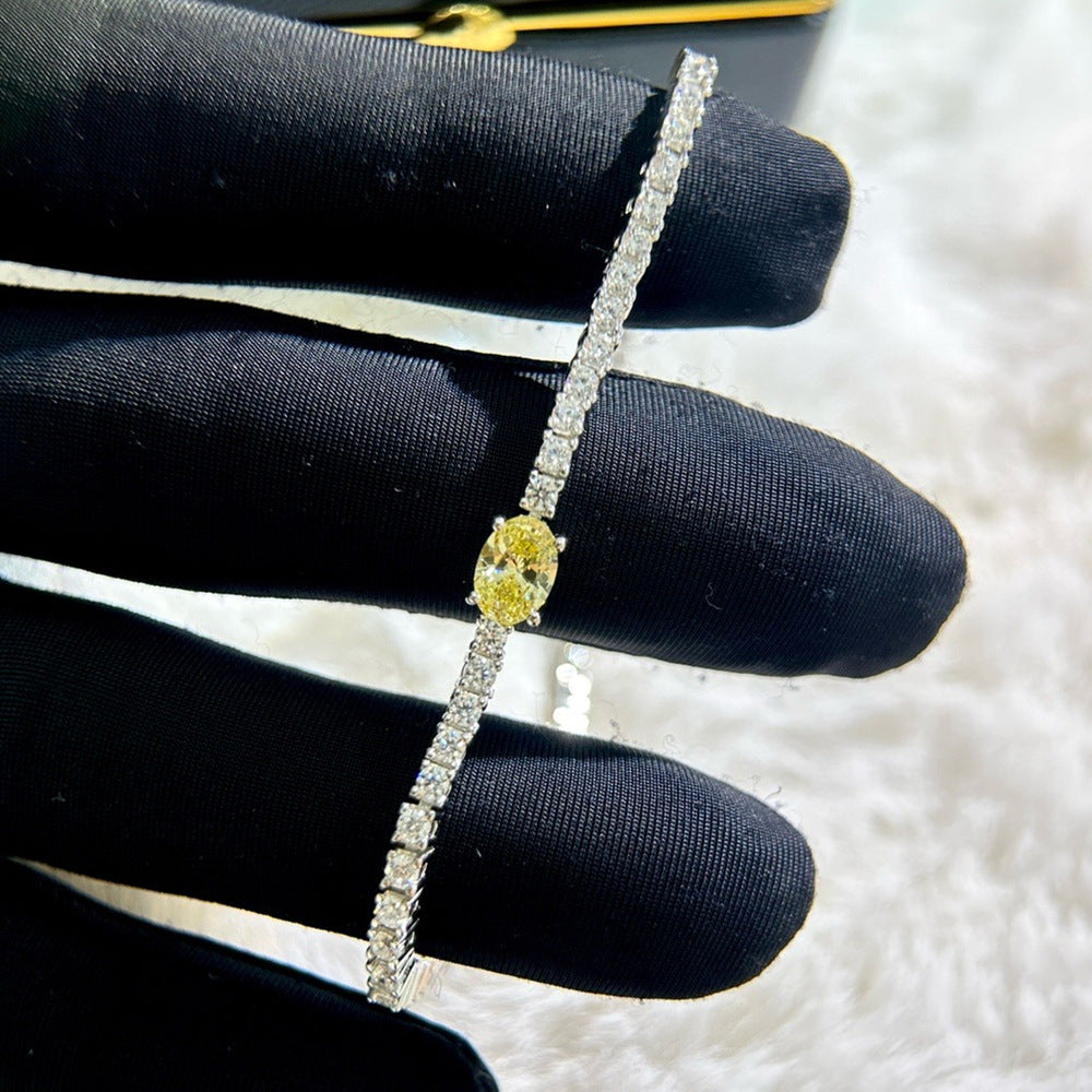 Golden Glow Bracelet – 1ct Canary-Cut Center with Full Pavé in 925 Silver