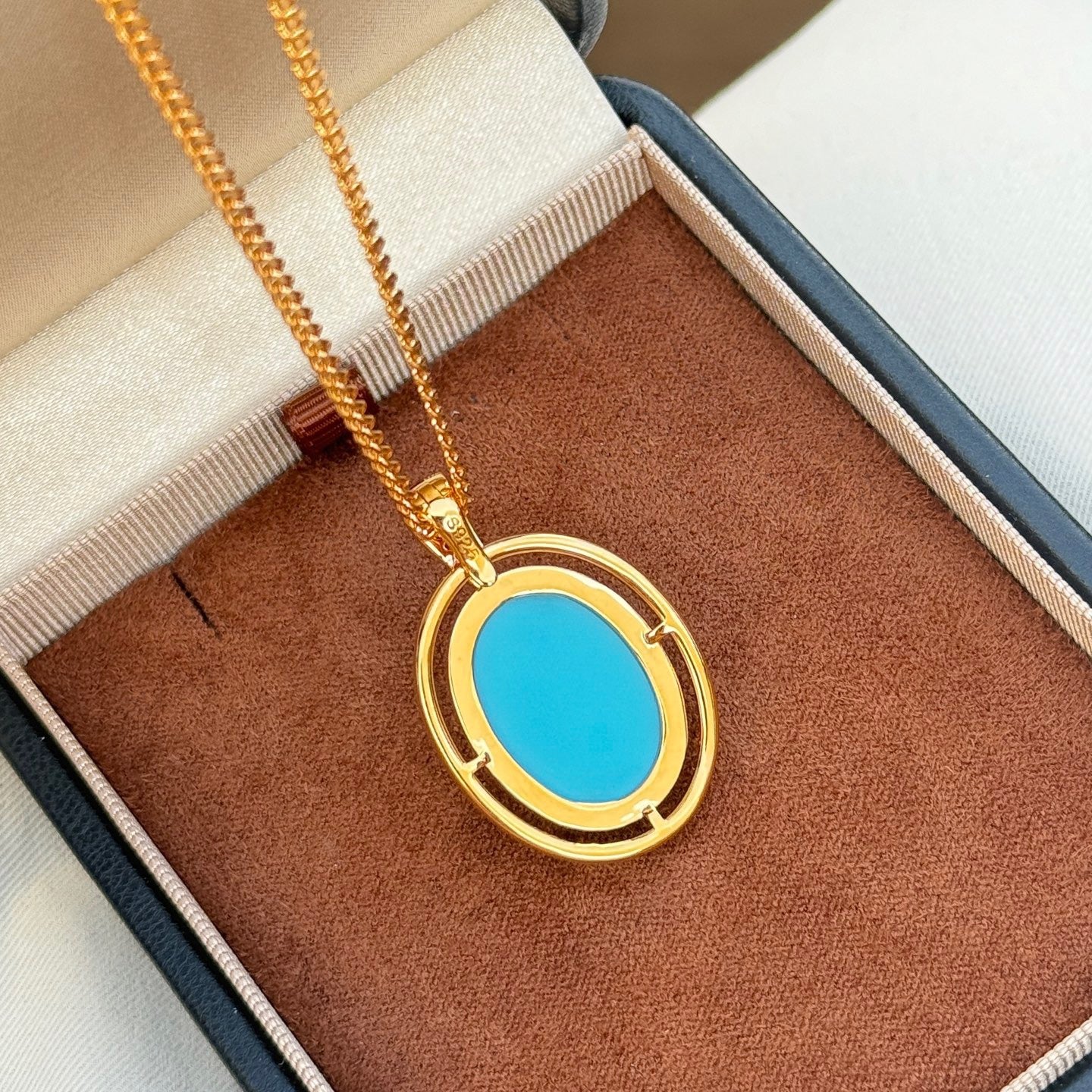 S925 Sterling Silver Synthetic Turquoise & Snake Chain Necklace