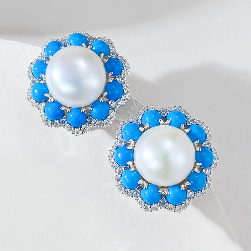 Celeste Pearl – 12mm Turquoise & Pearl Earrings in S925 Silver