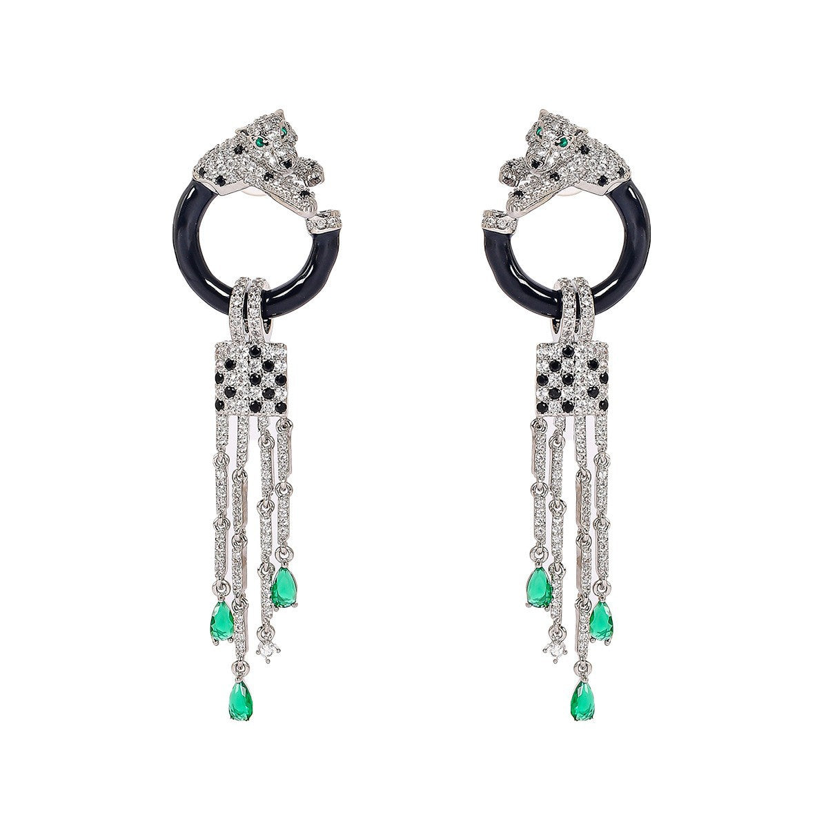 Fierce Elegance – 925 Sterling Silver Panther Tassel Earrings