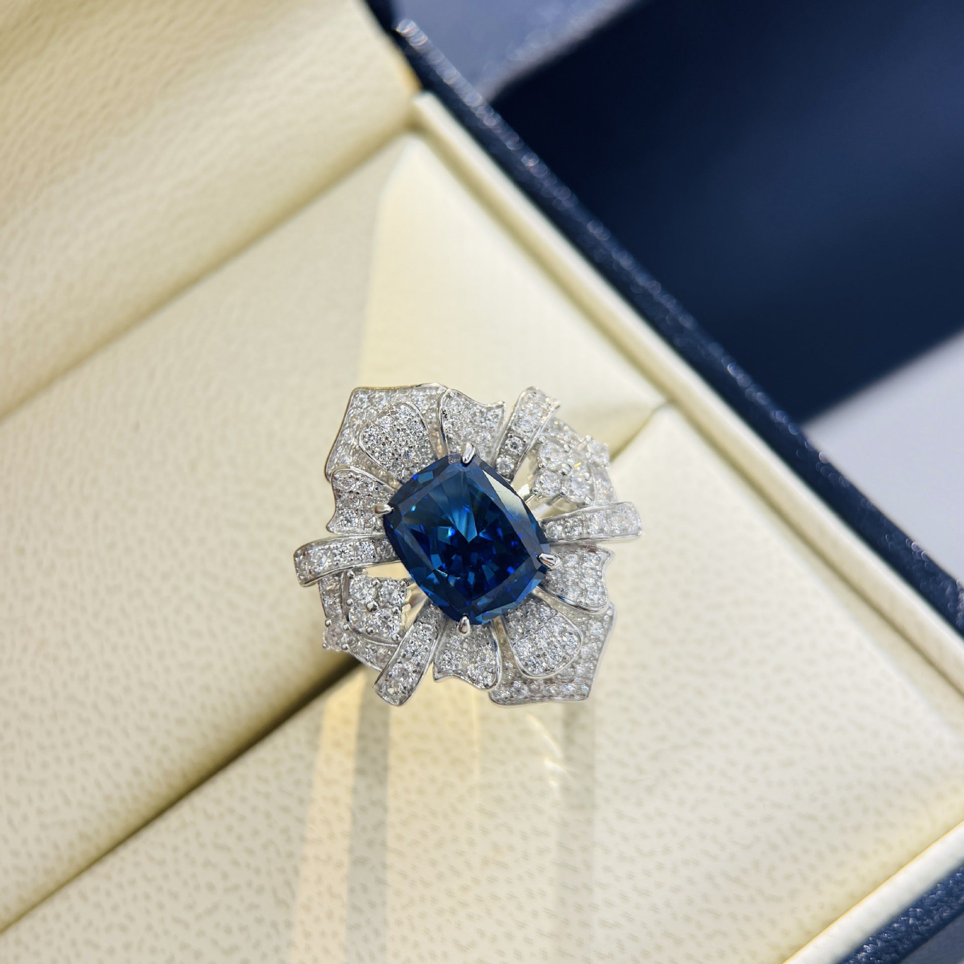 FleurMarine™ S925 Silver Aquamarine Blossom Statement Ring