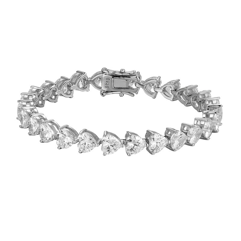 Moissanite Heartshape Bracelet – S925 Silver with Full Pavé Chain