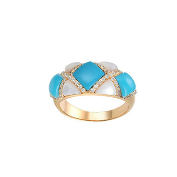 S925 Sterling Silver Turquoise & White Mother-of-Pearl Crossover Ring