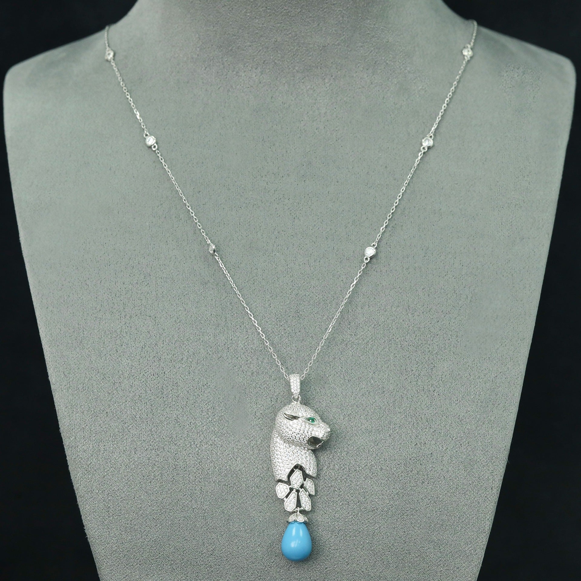 PanthèreBleue™ 925 Gold-Plated Blue Topaz Panther Necklace