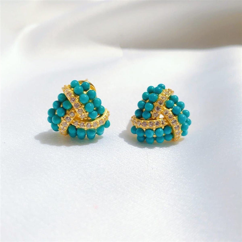 S925 Silver Turquoise Wave-Edge Stud Earrings