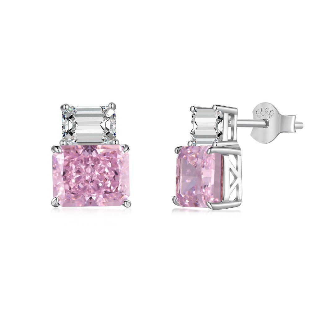 Aurora Gem – 8×10mm S925 Silver Earrings with Imported High-Carbon Diamonds