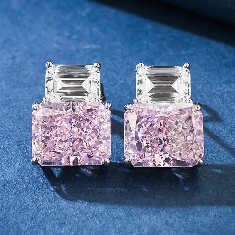 Aurora Gem – 8×10mm S925 Silver Earrings with Imported High-Carbon Diamonds