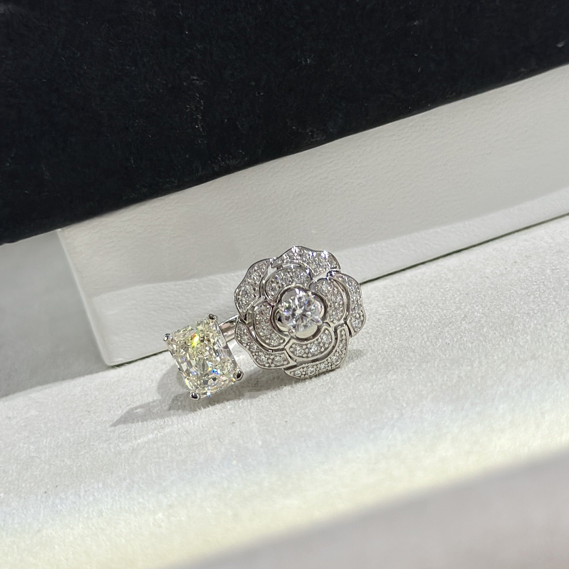 Camellia Ring – S925 Silver Open Band with Simulated Diamond
